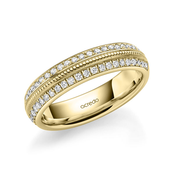 Klassieke Memoire-trouwring in geelgoud 14 kt. half gezet met in totaal 0,384 ct. Briljant tw/si van acredo