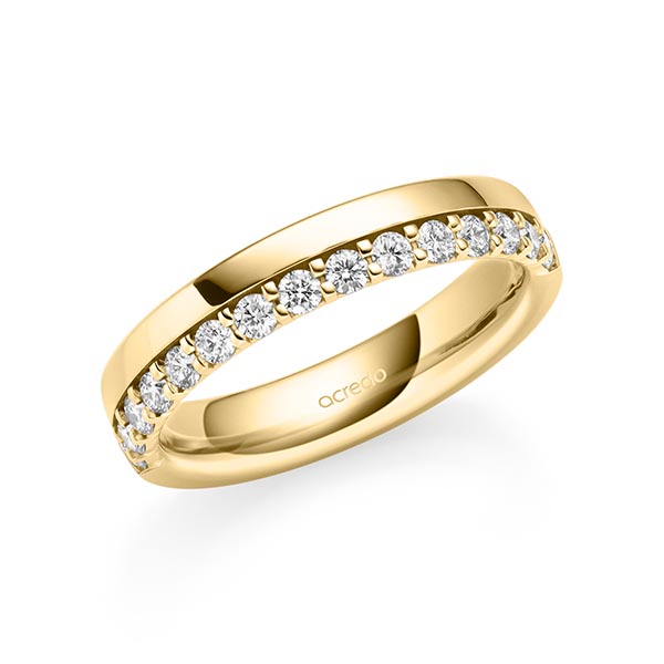 klassieke Memoire-trouwring in geelgoud 14 kt. half gezet met in totaal 0,42 ct. tw/si van acredo