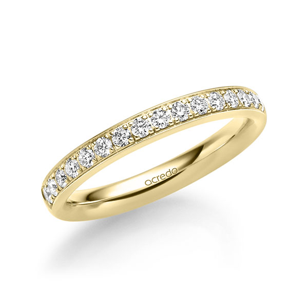 Klassieke Memoire-trouwring in geelgoud 14 kt. half gezet met in totaal 0,4 ct. Briljant tw/si van acredo