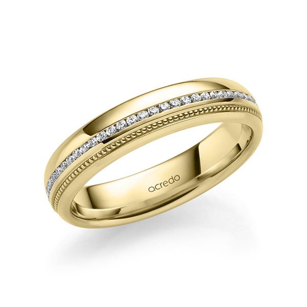 Klassieke Memoire-trouwring in geelgoud 14 kt. volledig gezet met in totaal 0,285 ct. Briljant tw/si van acredo