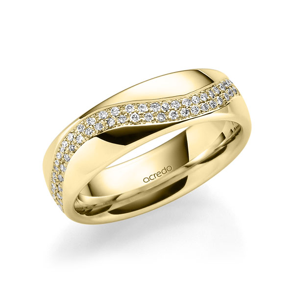Klassieke Memoire-trouwring in geelgoud 14 kt. volledig gezet met in totaal 0,56 ct. Briljant tw,vs van acredo