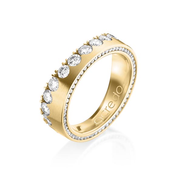 klassieke Memoire-trouwring in geelgoud 18 kt. half gezet met in totaal 1,385 ct. Briljant tw/si van acredo - A-1198-13 klassieke Memoire-trouwring in geelgoud 18 kt. half gezet met in totaal 1,385 ct. Briljant tw/si van acredo - A-1198-13