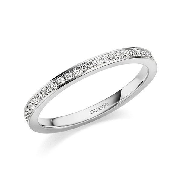 Klassieke Memoire-trouwring in grijsgoud 14 kt. half gezet met in totaal 0,184 ct. Briljant tw/si van acredo
