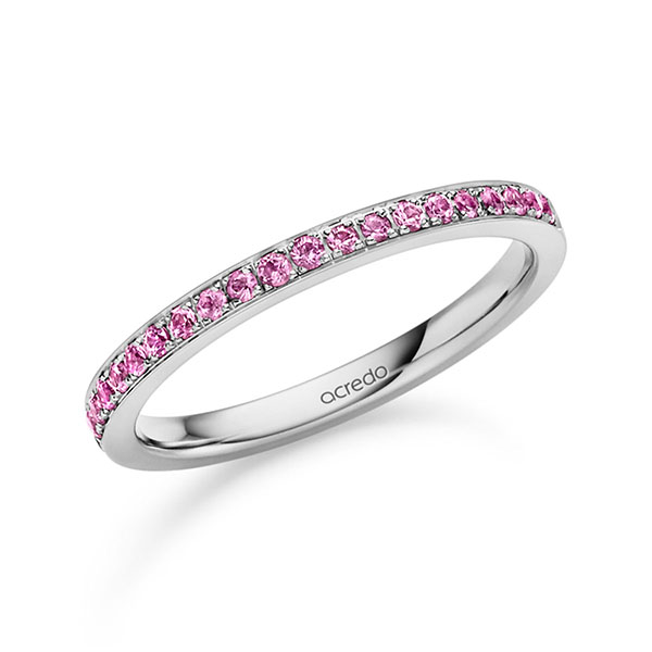klassieke Memoire-trouwring in grijsgoud 14 kt. half gezet met in totaal 0,21 ct. Briljant saffier lichtroze van acredo