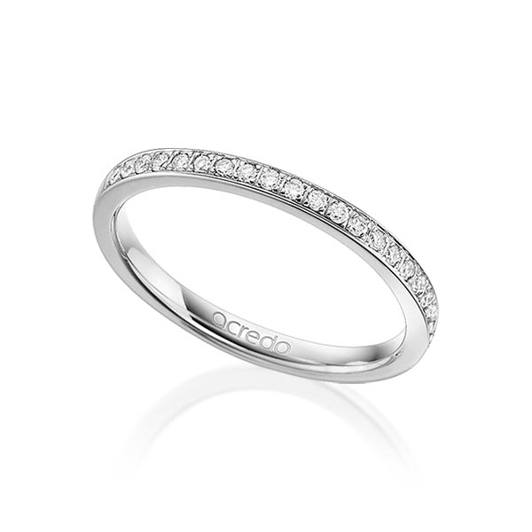 klassieke Memoire-trouwring in grijsgoud 14 kt. half gezet met in totaal 0,21 ct. Briljant tw/si van acredo