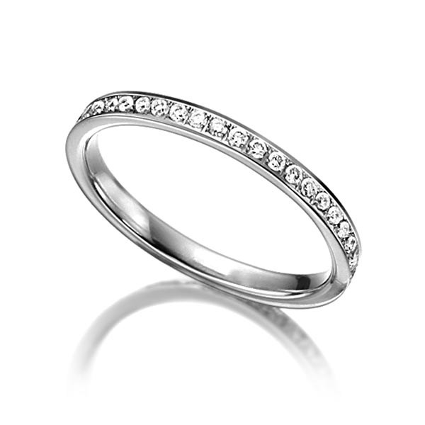 klassieke Memoire-trouwring in grijsgoud 14 kt. half gezet met in totaal 0,21 ct. Briljant tw/si van Steinberg - Q-1062-6