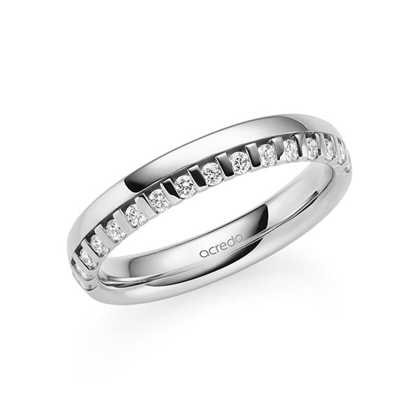 klassieke Memoire-trouwring in grijsgoud 14 kt. half gezet met in totaal 0,225 ct. tw/si van acredo