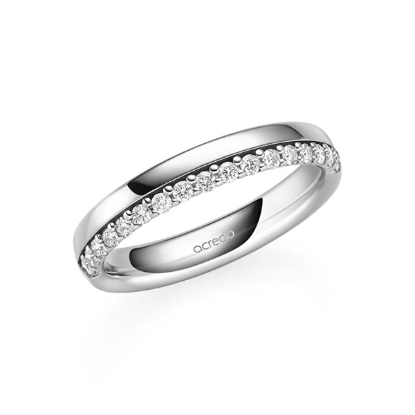 klassieke Memoire-trouwring in grijsgoud 14 kt. half gezet met in totaal 0,255 ct. tw/si van acredo