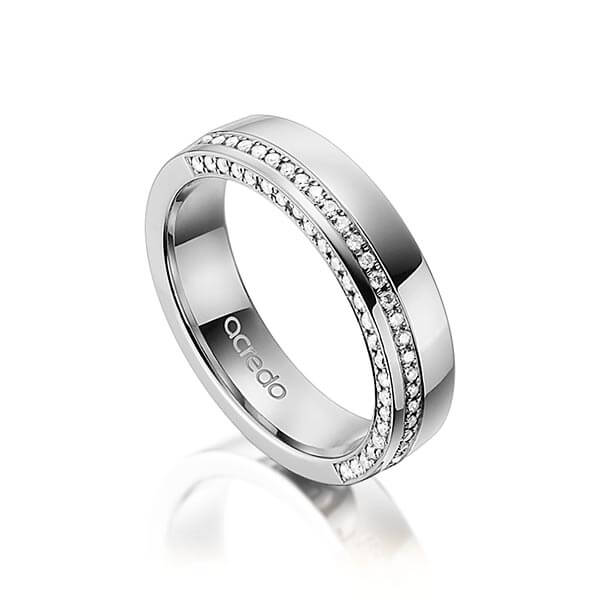 klassieke Memoire-trouwring in grijsgoud 14 kt. half gezet met in totaal 0,265 ct. Briljant tw/si van acredo