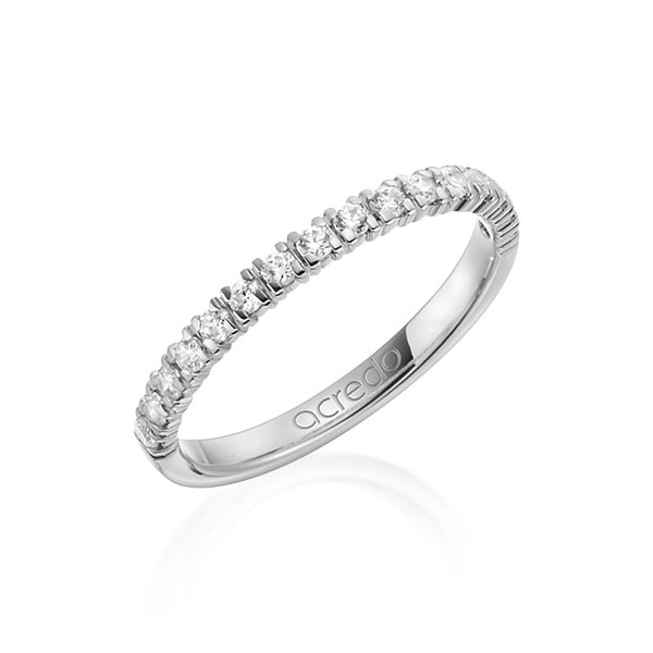 klassieke Memoire-trouwring in grijsgoud 14 kt. half gezet met in totaal 0,32 ct. Briljant tw/si van acredo