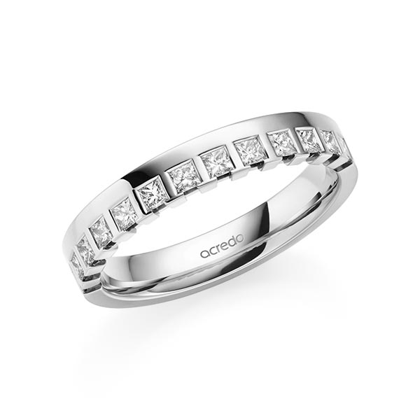 klassieke Memoire-trouwring in grijsgoud 14 kt. half gezet met in totaal 0,36 ct. tw,vs van acredo