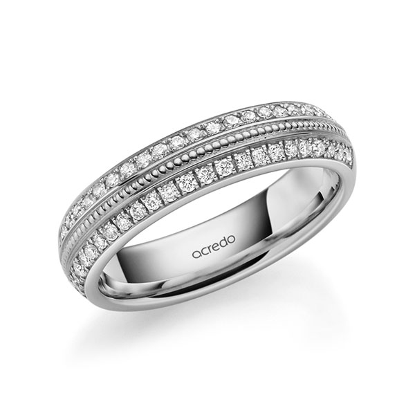Klassieke Memoire-trouwring in grijsgoud 14 kt. half gezet met in totaal 0,384 ct. Briljant tw/si van acredo