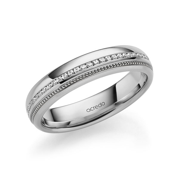 Klassieke Memoire-trouwring in grijsgoud 14 kt. volledig gezet met in totaal 0,285 ct. Briljant tw/si van acredo