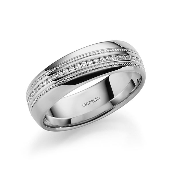 Klassieke Memoire-trouwring in grijsgoud 14 kt. volledig gezet met in totaal 0,28 ct. Briljant tw/si van acredo