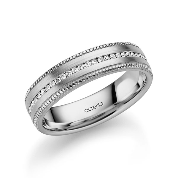 Klassieke Memoire-trouwring in grijsgoud 14 kt. volledig gezet met in totaal 0,28 ct. Briljant tw/si van acredo