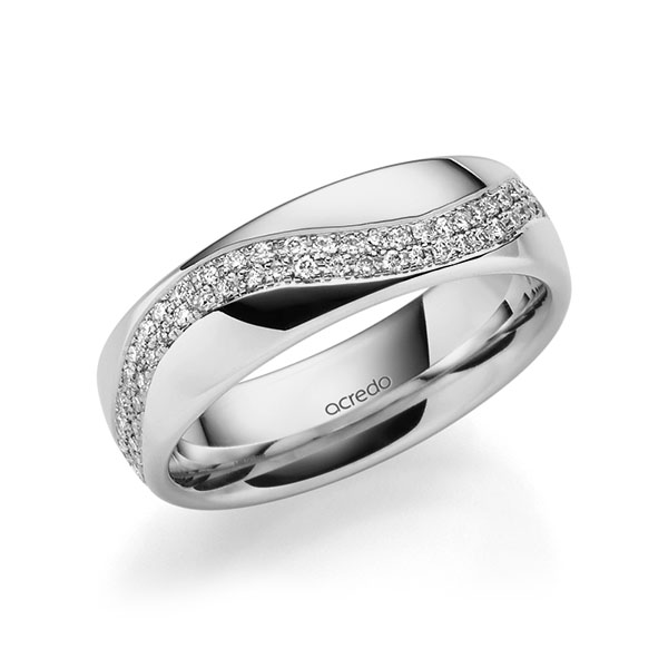 Klassieke Memoire-trouwring in grijsgoud 14 kt. volledig gezet met in totaal 0,56 ct. Briljant tw,vs van acredo