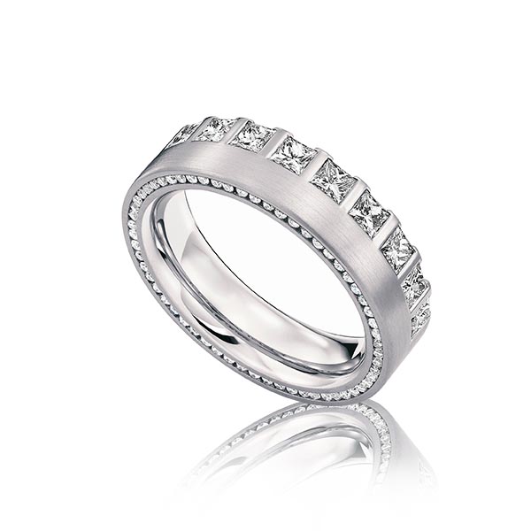 klassieke Memoire-trouwring in platina 950 volledig gezet met in totaal 1,285 ct. Princess-Diamant & Briljant tw,vs van acredo - A-1221-1 klassieke Memoire-trouwring in platina 950 volledig gezet met in totaal 1,285 ct. Princess-Diamant & Briljant tw,vs van acredo - A-1221-1