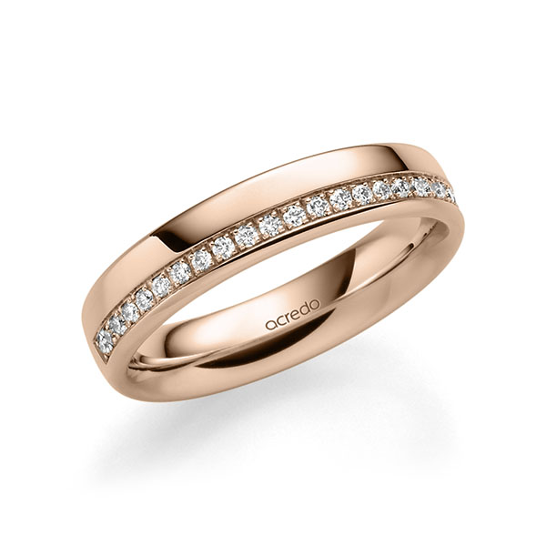 klassieke Memoire-trouwring in roodgoud 14 kt. half gezet met in totaal 0,184 ct. Briljant tw/si van acredo