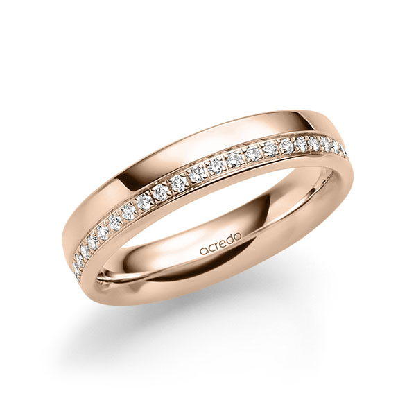 klassieke Memoire-trouwring in roodgoud 14 kt. half gezet met in totaal 0,184 ct. Briljant tw/si van acredo