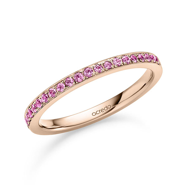 klassieke Memoire-trouwring in roodgoud 14 kt. half gezet met in totaal 0,21 ct. Briljant saffier lichtroze van acredo
