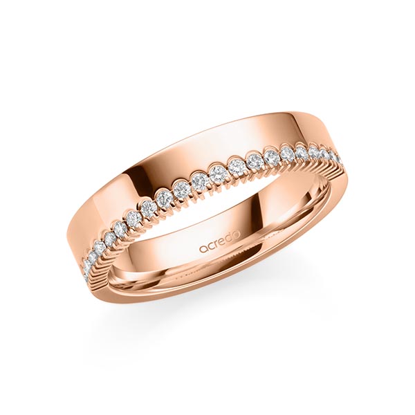 klassieke Memoire-trouwring in roodgoud 14 kt. half gezet met in totaal 0,21 ct. tw/si van acredo