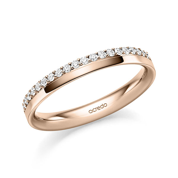 Klassieke Memoire-trouwring in roodgoud 14 kt. half gezet met in totaal 0,21 ct. tw/si van acredo