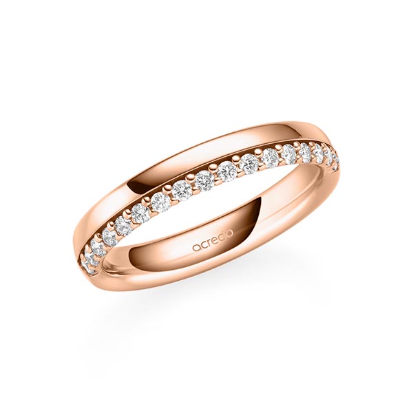 klassieke Memoire-trouwring in roodgoud 14 kt. half gezet met in totaal 0,255 ct. tw/si van acredo