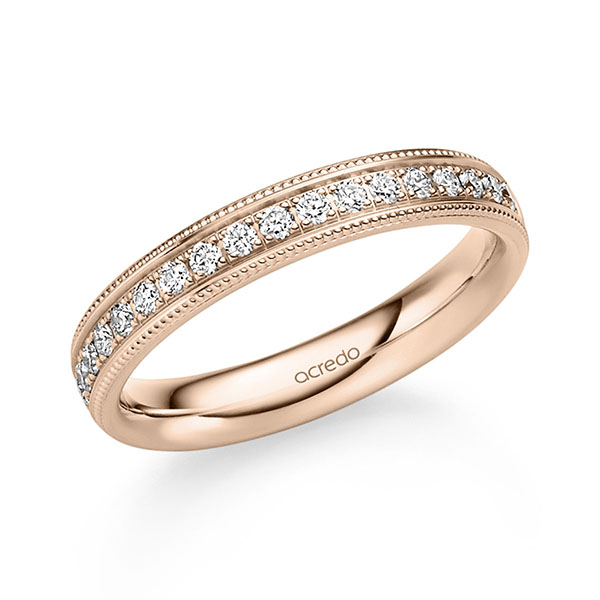 Klassieke Memoire-trouwring in roodgoud 14 kt. half gezet met in totaal 0,285 ct. Briljant tw/si van acredo