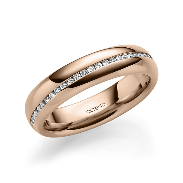 Klassieke Memoire-trouwring in roodgoud 14 kt. half gezet met in totaal 0,2 ct. Briljant tw/si van acredo - A-1629-18