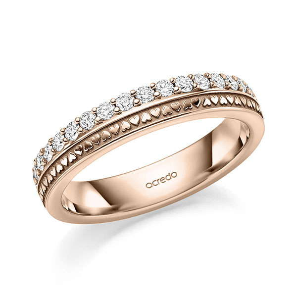 Klassieke Memoire-trouwring in roodgoud 14 kt. half gezet met in totaal 0,34 ct. tw/si van acredo