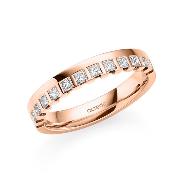 klassieke Memoire-trouwring in roodgoud 14 kt. half gezet met in totaal 0,36 ct. tw,vs van acredo