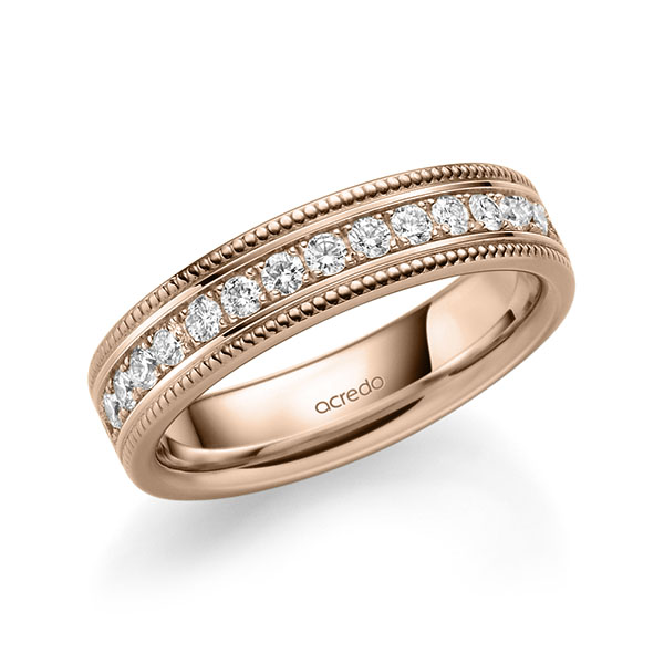 Klassieke Memoire-trouwring in roodgoud 14 kt. half gezet met in totaal 0,45 ct. Briljant tw/si van acredo