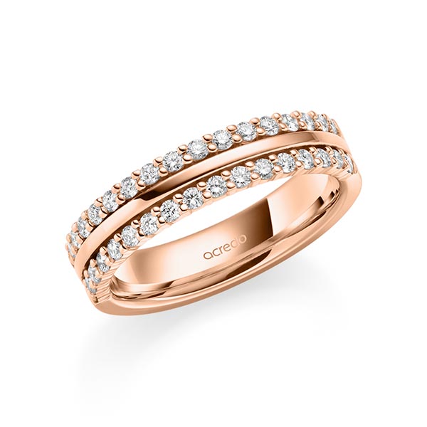 klassieke Memoire-trouwring in roodgoud 14 kt. half gezet met in totaal 0,51 ct. tw/si van acredo