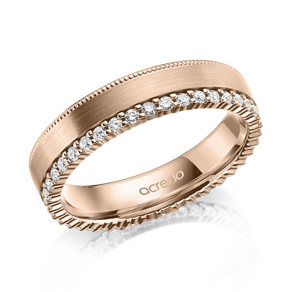 Klassieke Memoire-trouwring in roodgoud 14 kt. volledig gezet met in totaal 0,38 ct. tw/si van acredo - A-2104-13 Klassieke Memoire-trouwring in roodgoud 14 kt. volledig gezet met in totaal 0,38 ct. tw/si van acredo - A-2104-13