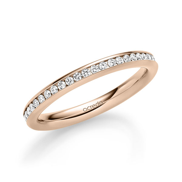 klassieke Memoire-trouwring in roodgoud 14 kt. volledig gezet met in totaal 0,46 ct. Briljant tw/si van acredo