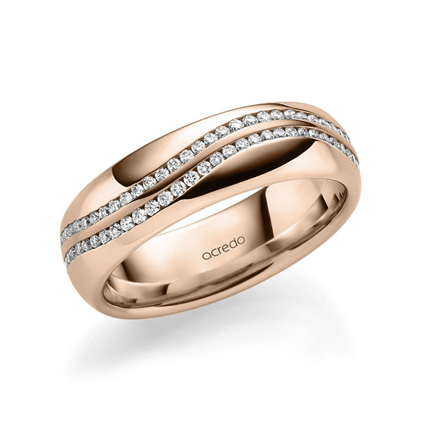 Klassieke Memoire-trouwring in roodgoud 14 kt. volledig gezet met in totaal 0,6 ct. Briljant tw/si van acredo