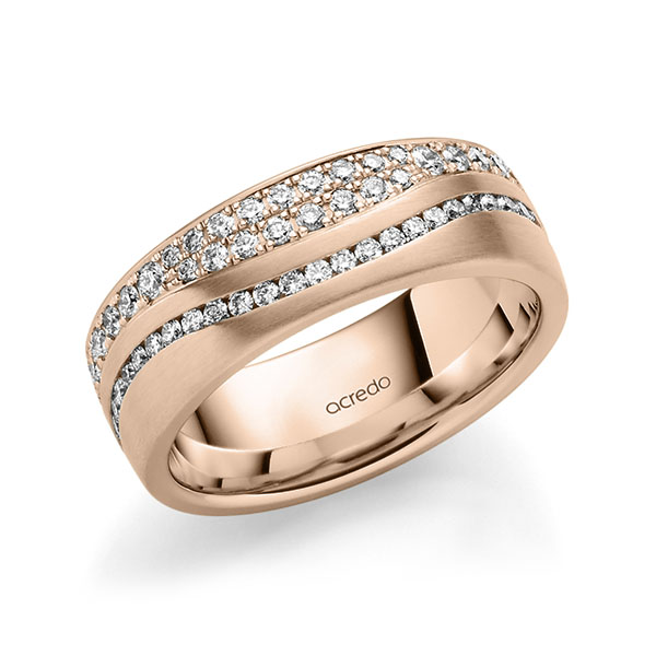 Klassieke Memoire-trouwring in roodgoud 14 kt. volledig gezet met in totaal 1,085 ct. Briljant tw/si van acredo