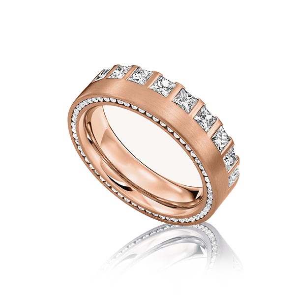 klassieke Memoire-trouwring in roodgoud 14 kt. volledig gezet met in totaal 1,28 ct. Princess-Diamant & Briljant tw,vs van acredo - A-1221-3 klassieke Memoire-trouwring in roodgoud 14 kt. volledig gezet met in totaal 1,28 ct. Princess-Diamant & Briljant tw,vs van acredo - A-1221-3