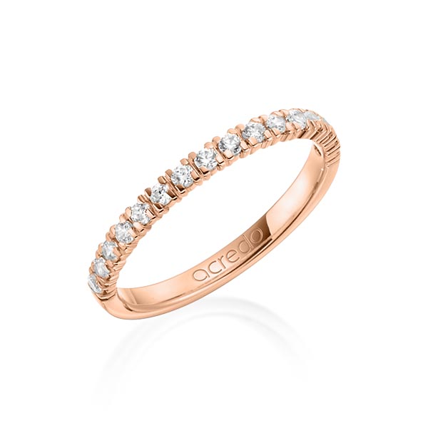 klassieke Memoire-trouwring in roodgoud 18 kt. half gezet met in totaal 0,32 ct. Briljant tw/si van acredo