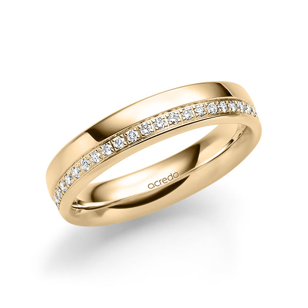 klassieke Memoire-trouwring in roségoud 14 kt. half gezet met in totaal 0,184 ct. Briljant tw/si van acredo