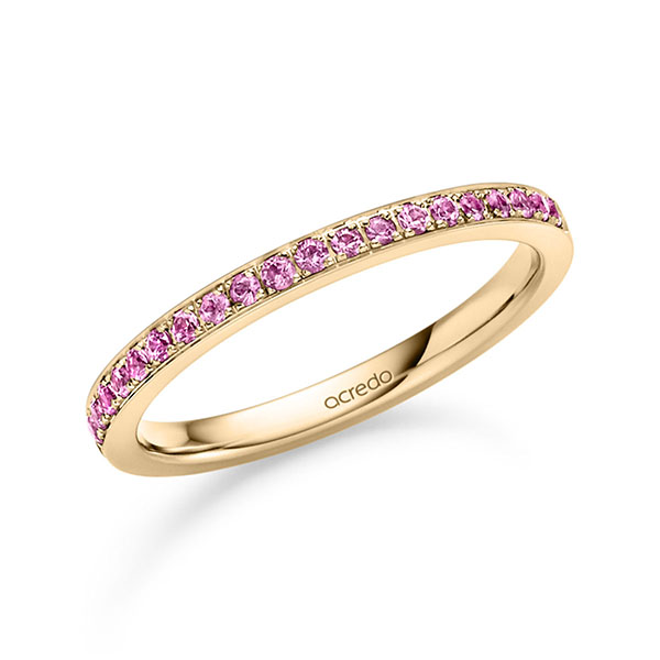 klassieke Memoire-trouwring in roségoud 14 kt. half gezet met in totaal 0,21 ct. Briljant saffier lichtroze van acredo