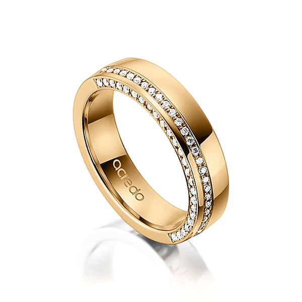 klassieke Memoire-trouwring in roségoud 14 kt. half gezet met in totaal 0,265 ct. Briljant tw/si van acredo