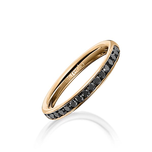 klassieke Memoire-trouwring in roségoud 14 kt. half gezet met in totaal 0,34 ct. Briljant Zwart van acredo