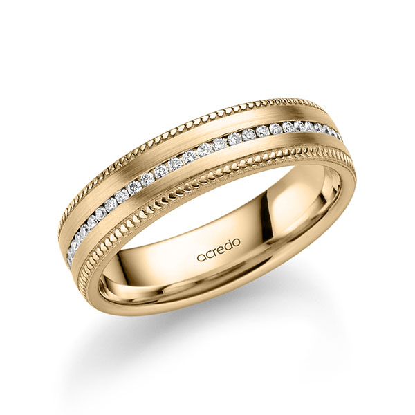 Klassieke Memoire-trouwring in roségoud 14 kt. volledig gezet met in totaal 0,28 ct. Briljant tw/si van acredo