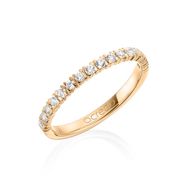 klassieke Memoire-trouwring in roségoud 18 kt. half gezet met in totaal 0,32 ct. Briljant tw/si van acredo
