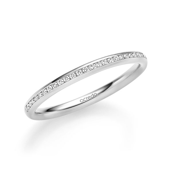 klassieke Memoire-trouwring in witgoud 14 kt. half gezet met in totaal 0,14 ct. Briljant tw/si van acredo