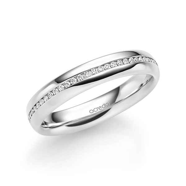 klassieke Memoire-trouwring in witgoud 14 kt. half gezet met in totaal 0,14 ct. Briljant tw/si van acredo