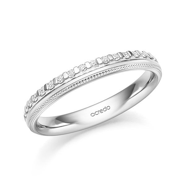 Klassieke Memoire-trouwring in witgoud 14 kt. half gezet met in totaal 0,17 ct. tw/si van acredo