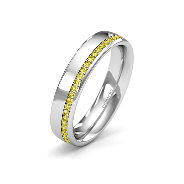 klassieke Memoire-trouwring in witgoud 14 kt. half gezet met in totaal 0,184 ct. Briljant Geel van acredo