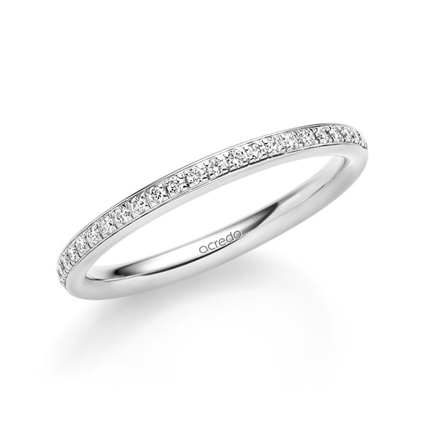 klassieke Memoire-trouwring in witgoud 14 kt. half gezet met in totaal 0,184 ct. Briljant tw/si van acredo